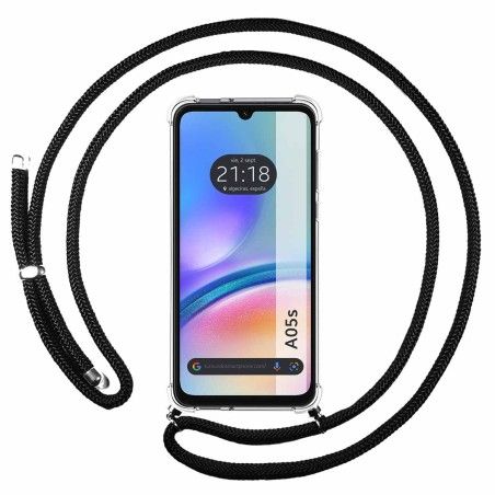Funda Colgante Transparente para Samsung Galaxy A05s con Cordon Negro
