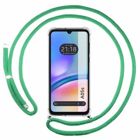 Funda Colgante Transparente para Samsung Galaxy A05s con Cordon Verde Agua