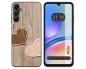 Funda Silicona para Samsung Galaxy A05s diseño Corazones Madera Dibujos