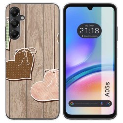 Funda Silicona para Samsung Galaxy A05s diseño Corazones Madera Dibujos