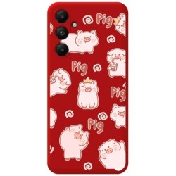 Funda Silicona Líquida Roja para Samsung Galaxy A05s diseño Cerdos Dibujos