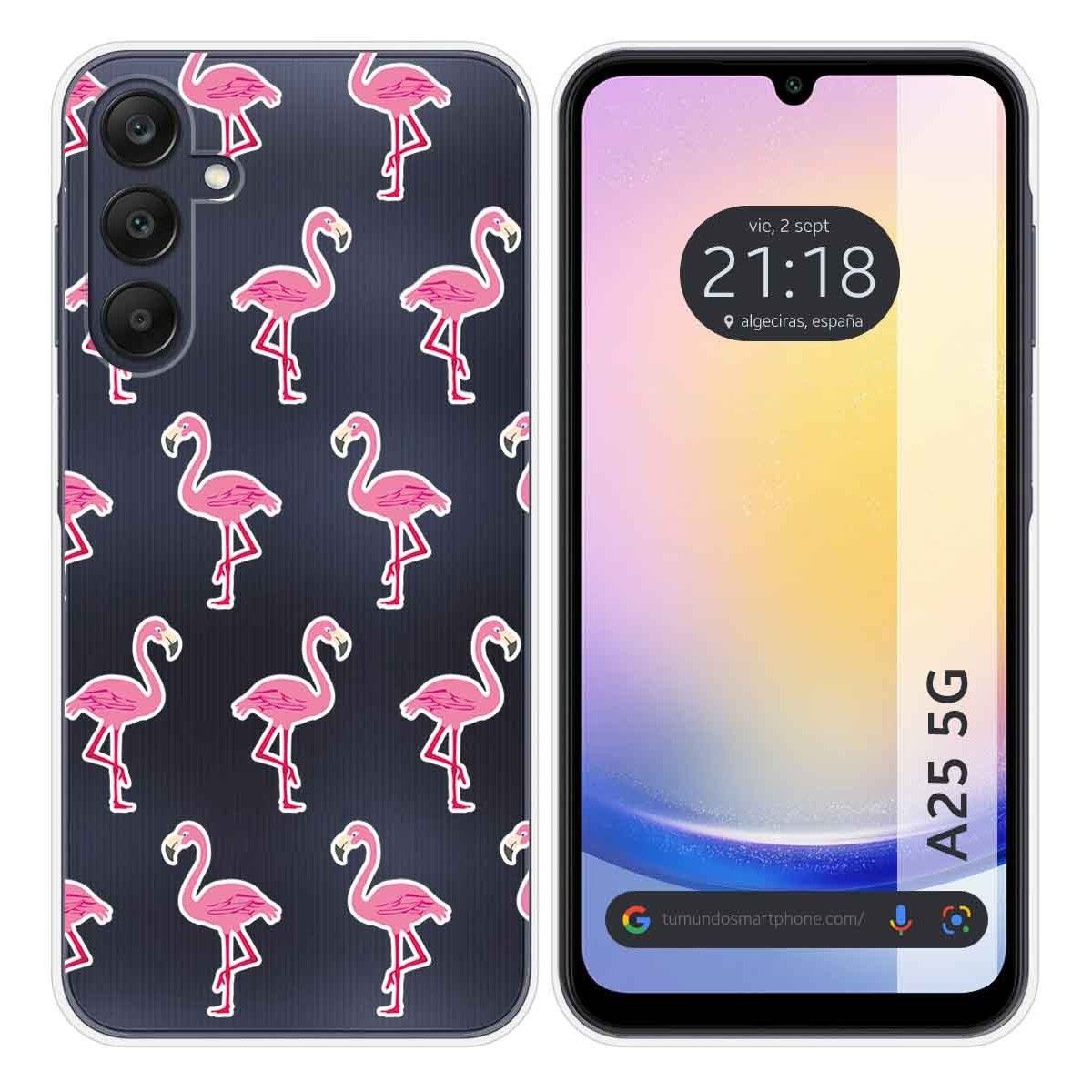 Funda Silicona Transparente para Samsung Galaxy A25 5G diseño Flamenco Dibujos