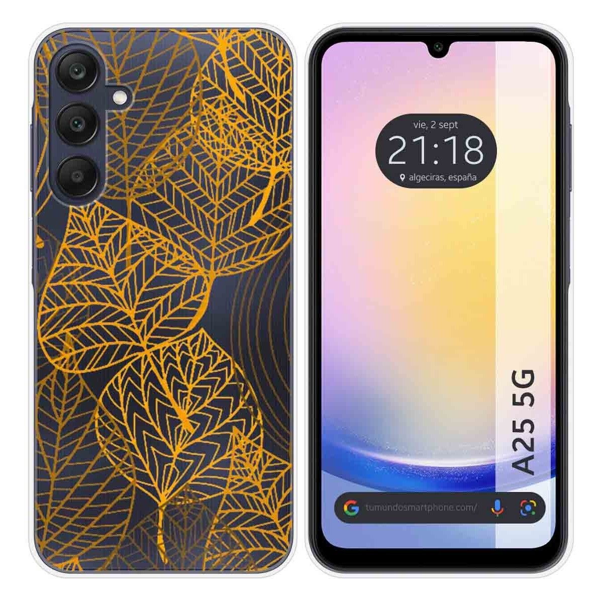 Funda Silicona Transparente para Samsung Galaxy A25 5G diseño Hojas Dibujos