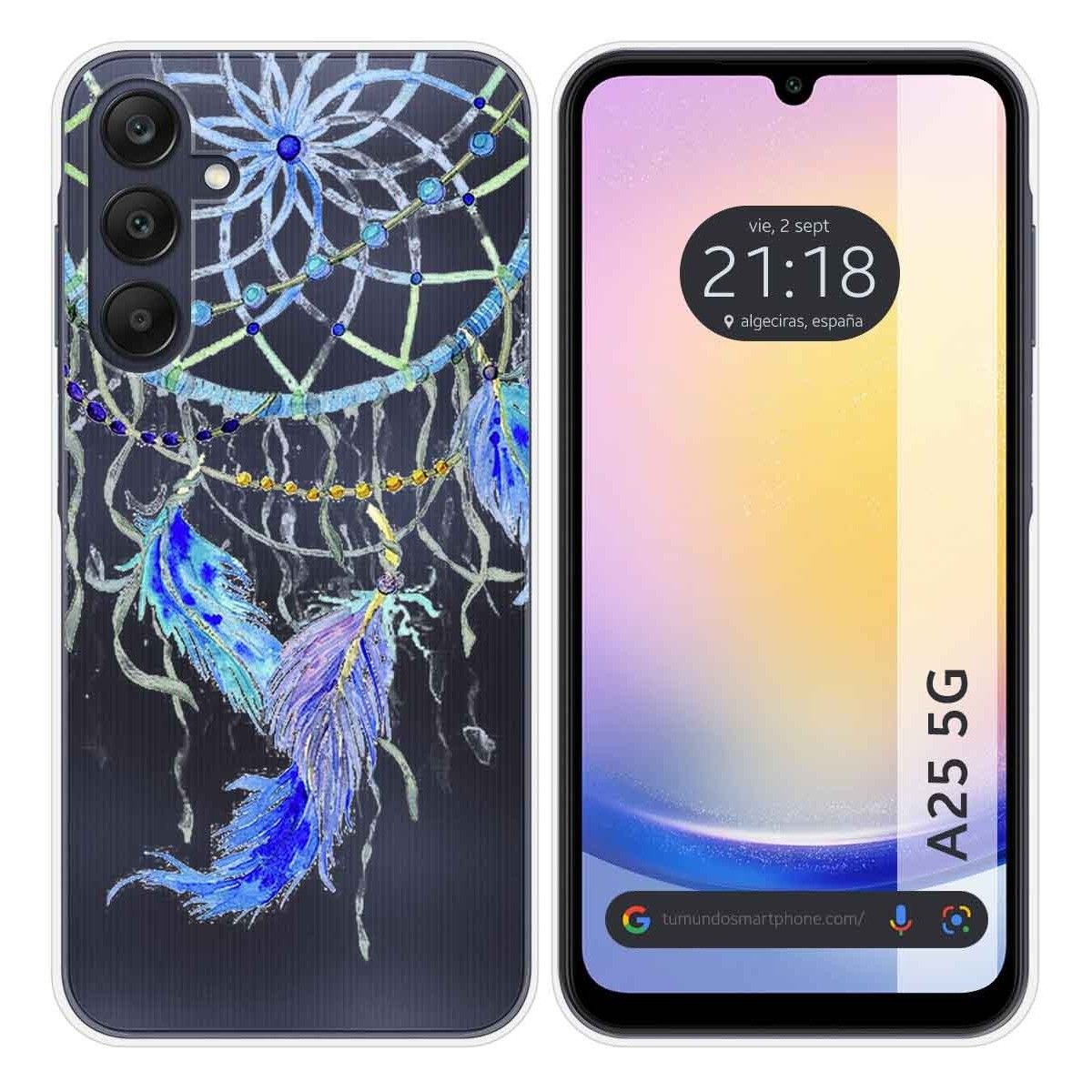 Funda Silicona Transparente para Samsung Galaxy A25 5G diseño Plumas Dibujos