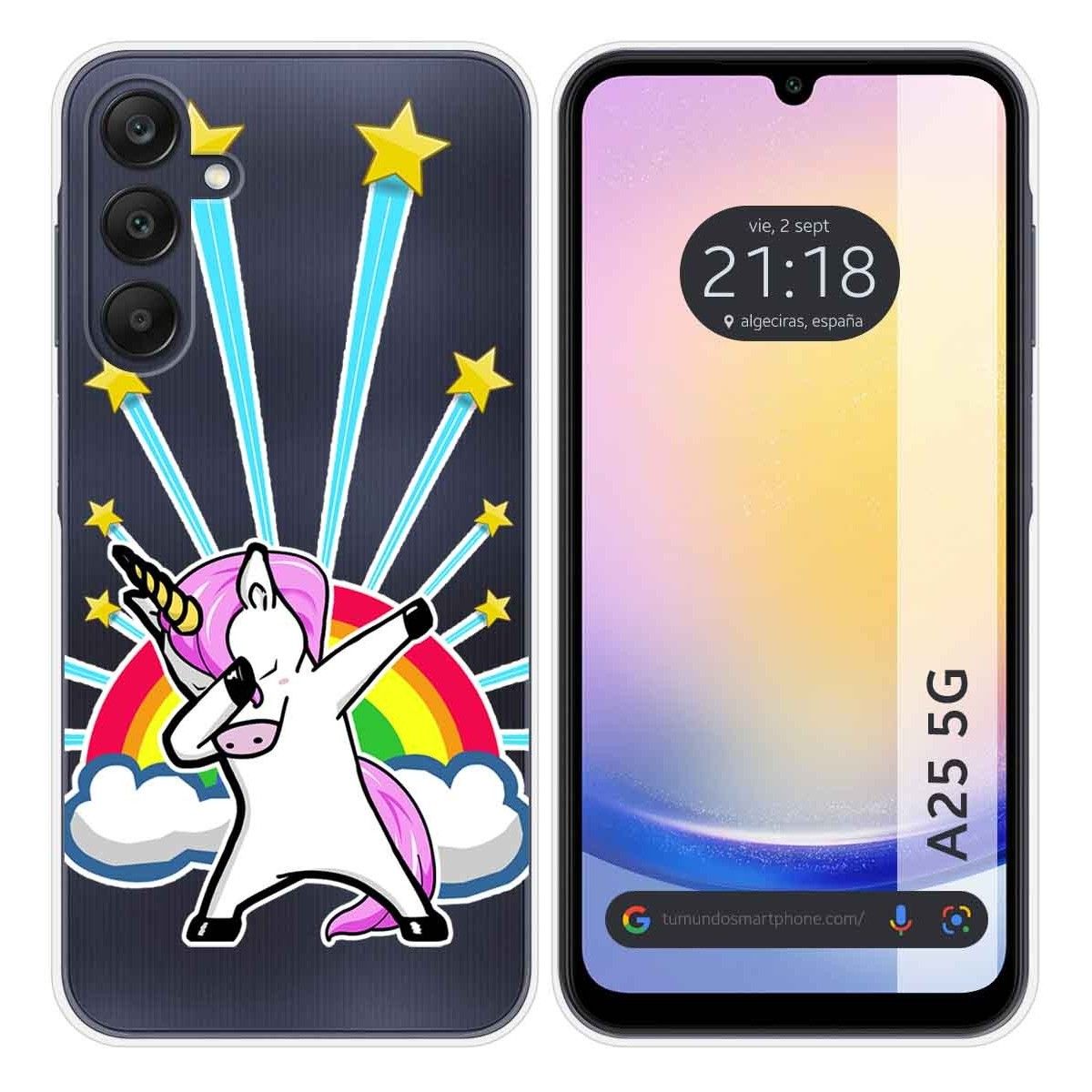Funda Silicona Transparente para Samsung Galaxy A25 5G diseño Unicornio Dibujos