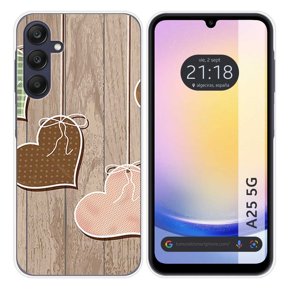 Funda Silicona para Samsung Galaxy A25 5G diseño Corazones Madera Dibujos