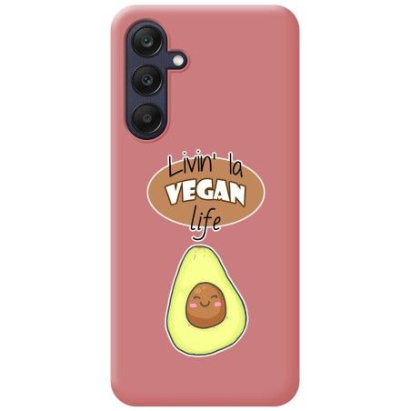 Funda Silicona Líquida Rosa para Samsung Galaxy A25 5G diseño Vegan Life Dibujos