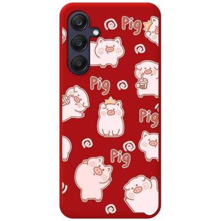 Funda Silicona Líquida Roja para Samsung Galaxy A25 5G diseño Cerdos Dibujos