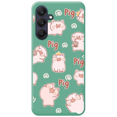 Funda Silicona Líquida Verde para Samsung Galaxy A25 5G diseño Cerdos Dibujos