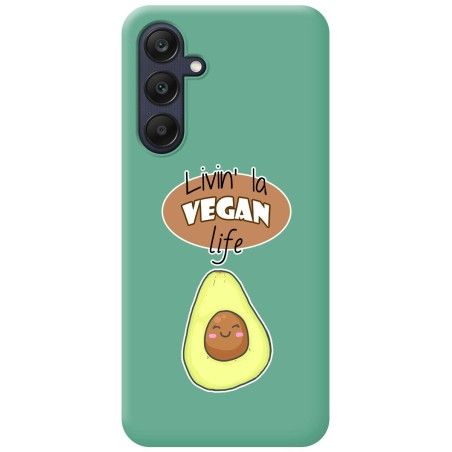 Funda Silicona Líquida Verde para Samsung Galaxy A25 5G diseño Vegan Life Dibujos