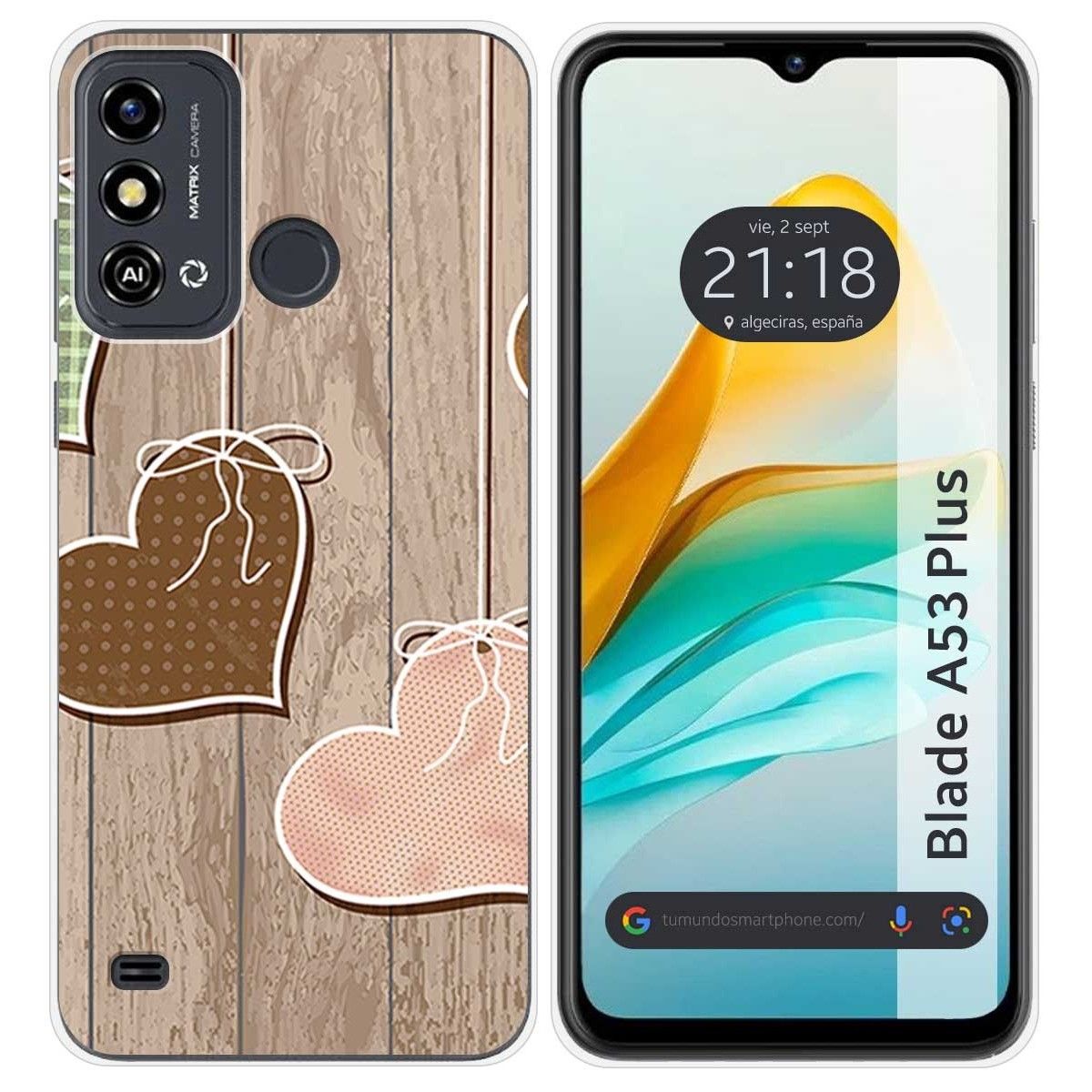 Funda Silicona para ZTE Blade A53 Plus diseño Corazones Madera Dibujos