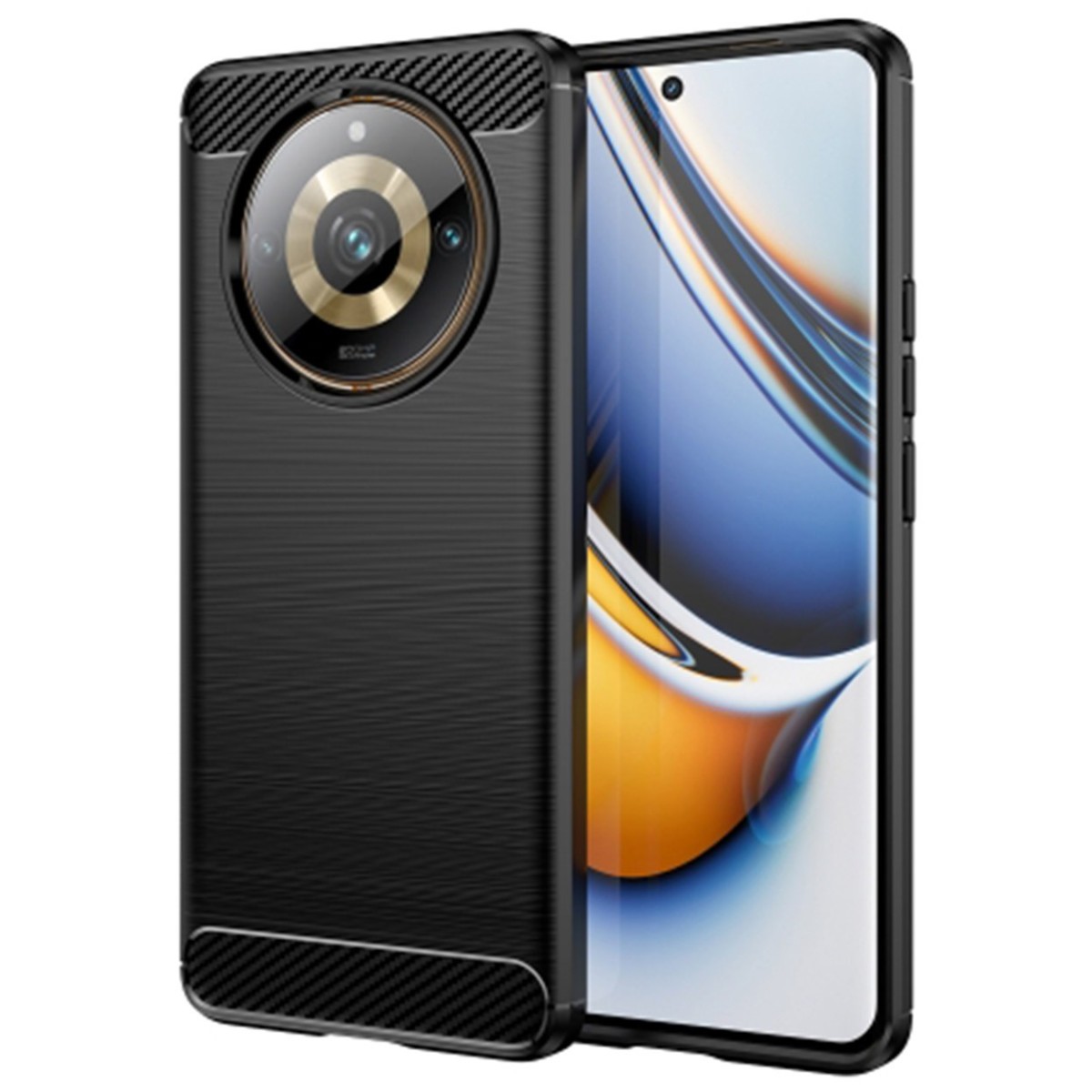 Funda Gel Tpu Tipo Carbon Negra para Realme 11 Pro / 11 Pro+ Plus 5G