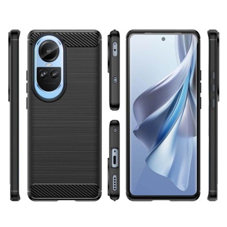 Funda Gel Tpu Tipo Carbon Negra para Oppo Reno 10 5G / 10 Pro 5G