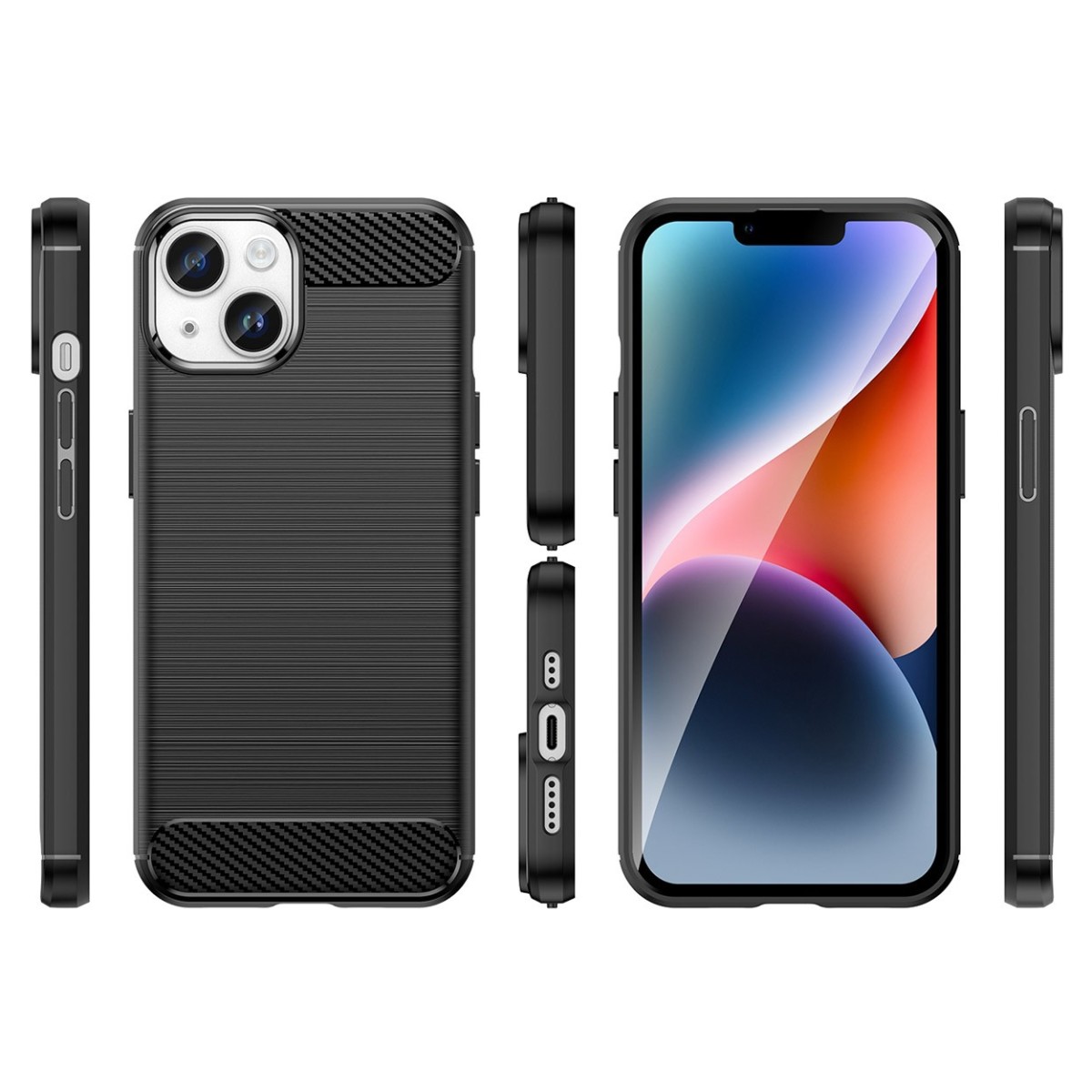 Funda Gel Tpu Tipo Carbon Negra para Iphone 15 Plus (6.7)
