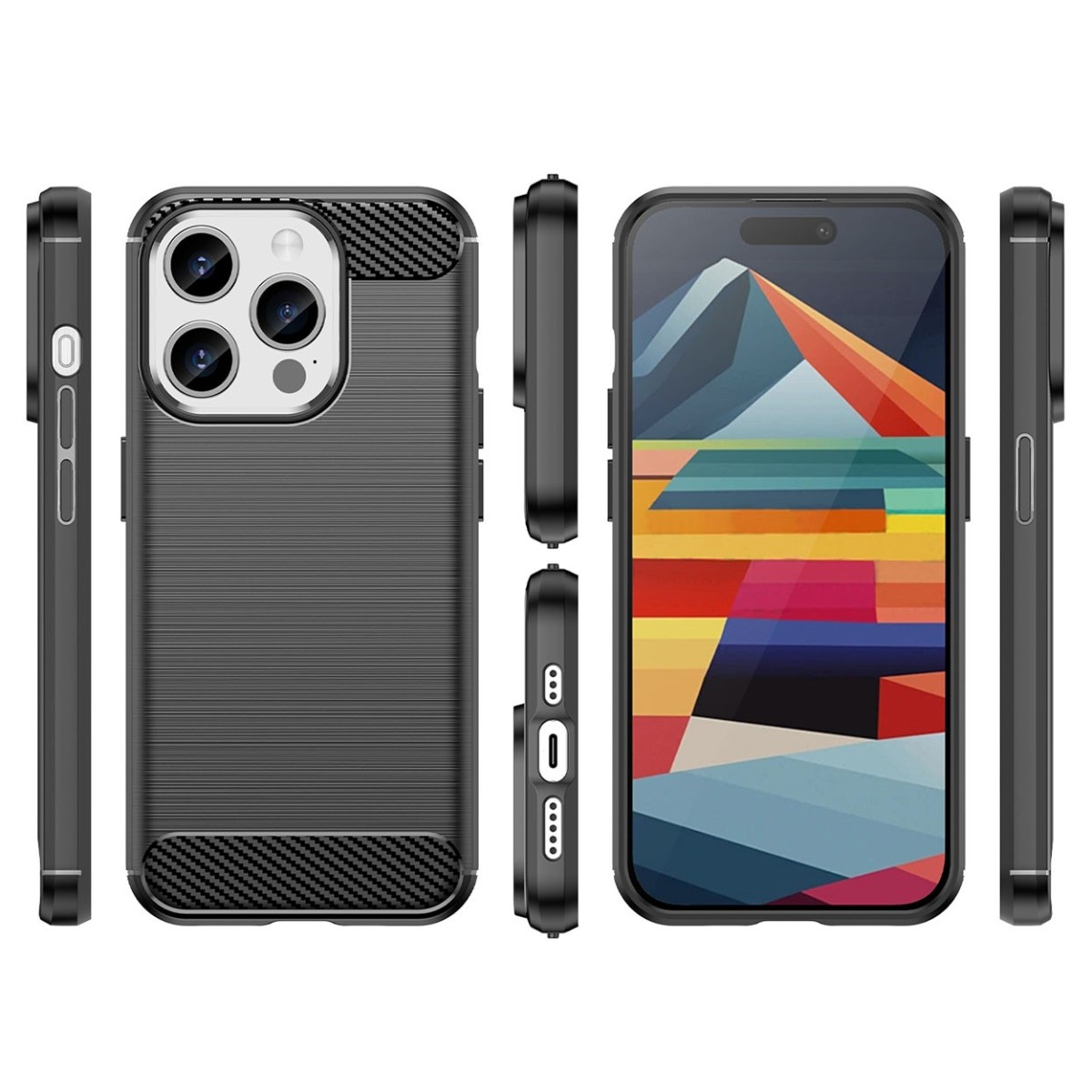Funda Gel Tpu Tipo Carbon Negra para Iphone 15 Pro (6.1)