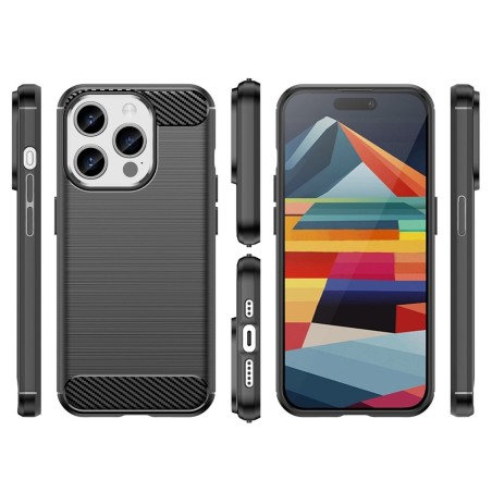 Funda Gel Tpu Tipo Carbon Negra para Iphone 15 Pro (6.1)