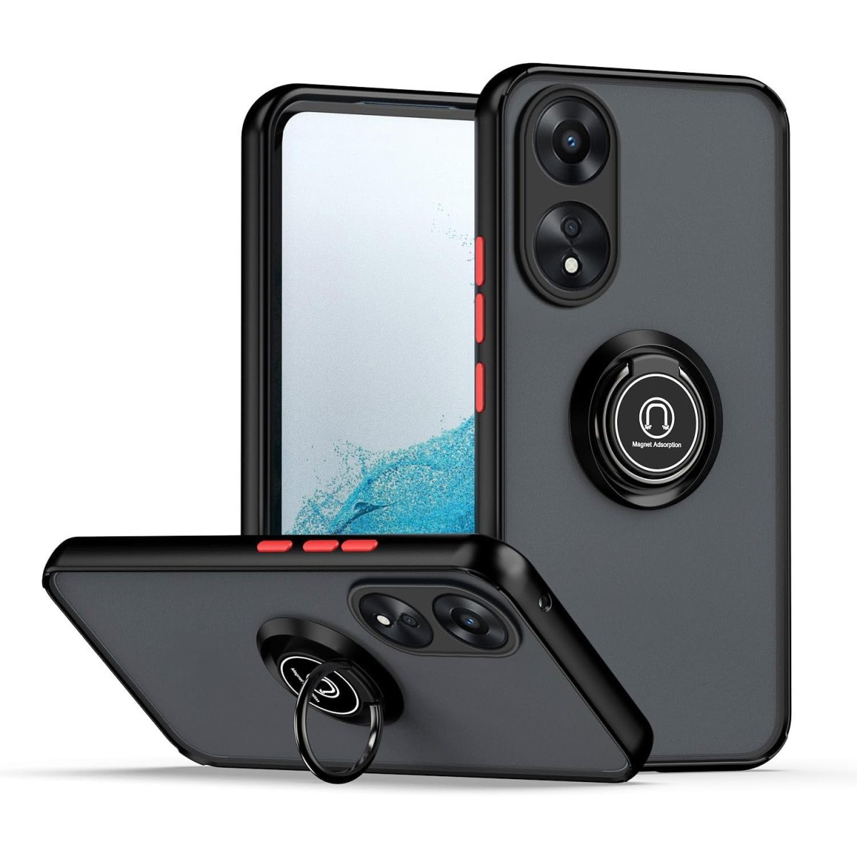 Funda Mate con Borde Negro y Anillo Giratorio 360 para Oppo A78 4G