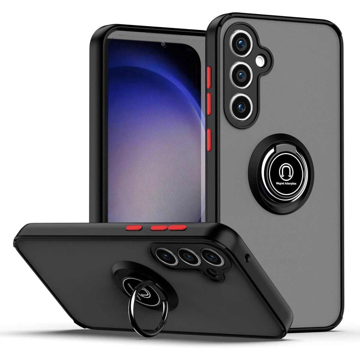 Funda Mate con Borde Negro y Anillo Giratorio 360 para Samsung Galaxy S24+ Plus 5G