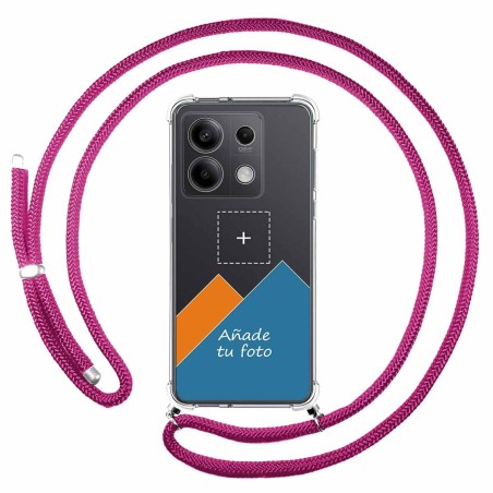 Personaliza tu Funda Colgante Transparente para Xiaomi Redmi Note 13 5G con Cordon Rosa Fucsia Dibujo Personalizada