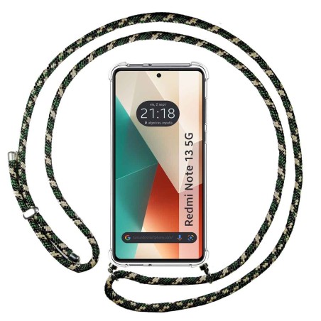 Funda Colgante Transparente para Xiaomi Redmi Note 13 5G con Cordon Verde / Dorado