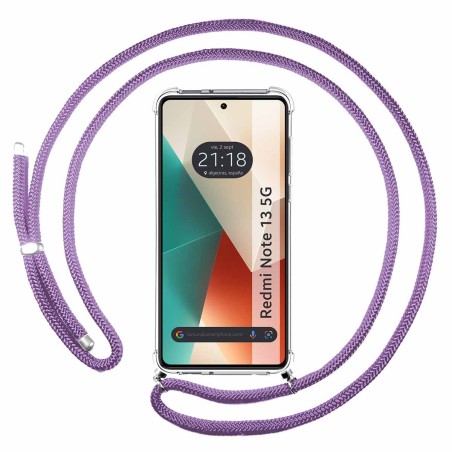 Funda Colgante Transparente para Xiaomi Redmi Note 13 5G con Cordon Morado