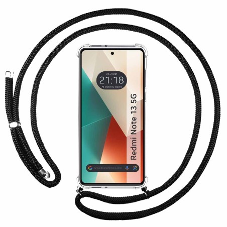 Funda Colgante Transparente para Xiaomi Redmi Note 13 5G con Cordon Negro