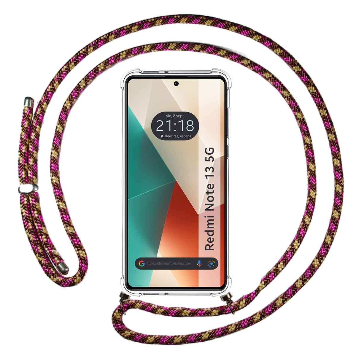 Funda Colgante Transparente para Xiaomi Redmi Note 13 5G con Cordon Rosa / Dorado