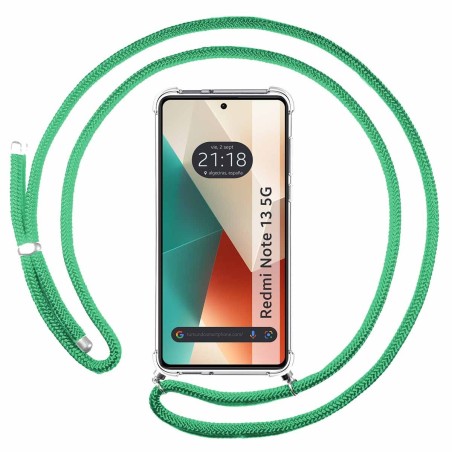 Funda Colgante Transparente para Xiaomi Redmi Note 13 5G con Cordon Verde Agua