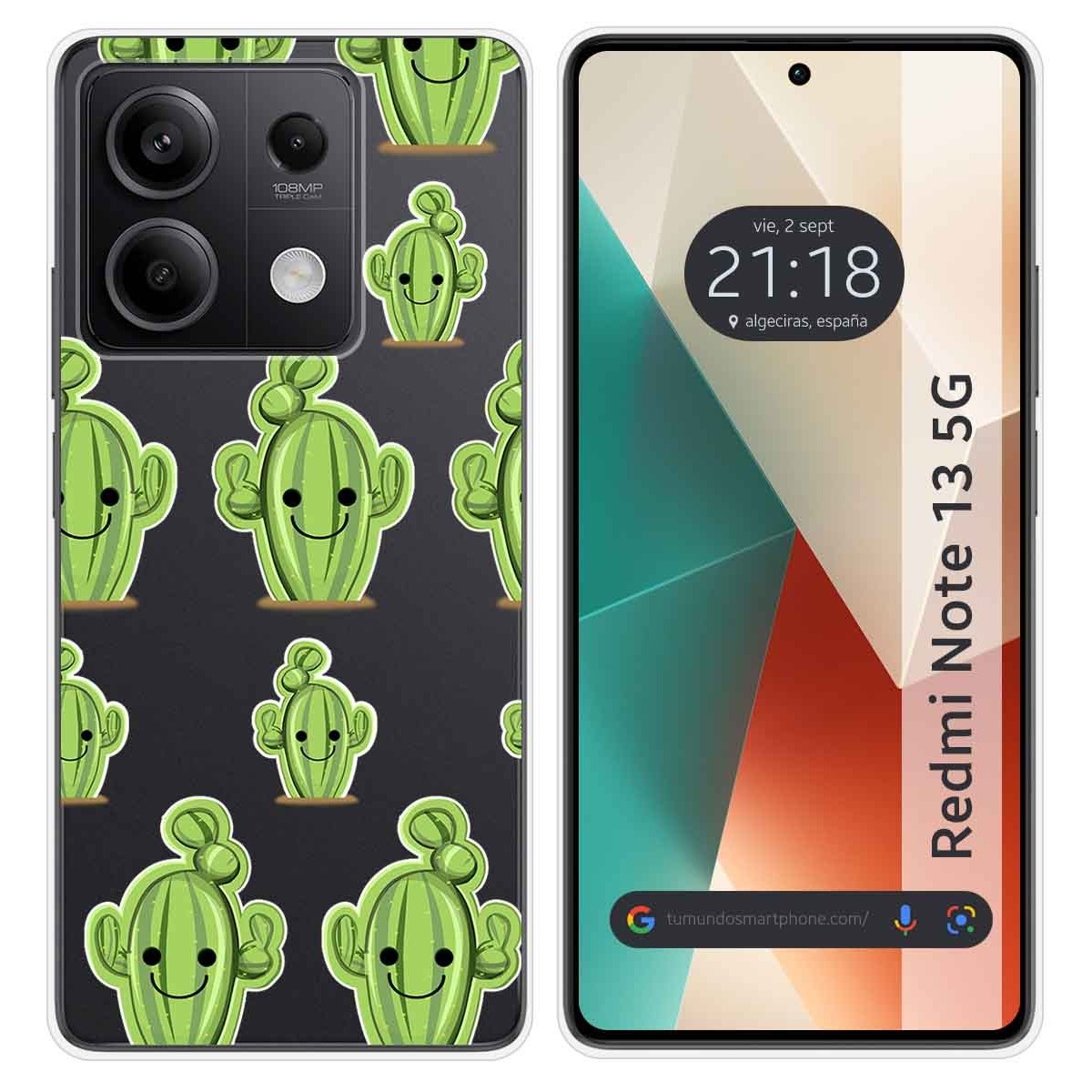 Funda Silicona Transparente para Xiaomi Redmi Note 13 5G diseño Cactus Dibujos