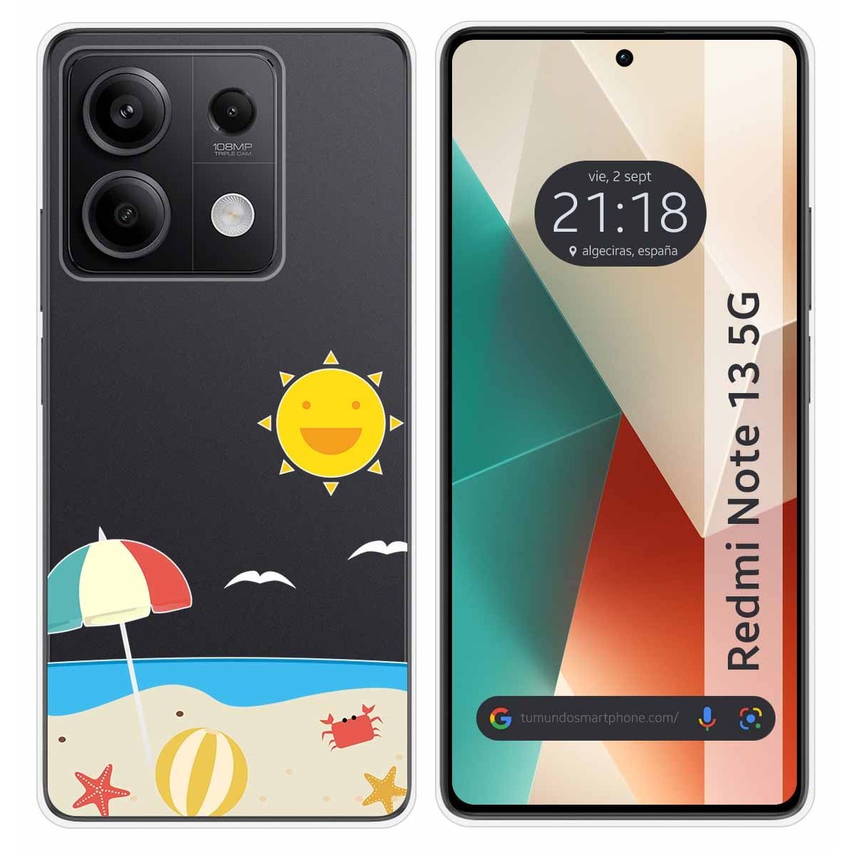 Funda Silicona Transparente para Xiaomi Redmi Note 13 5G diseño Playa Dibujos