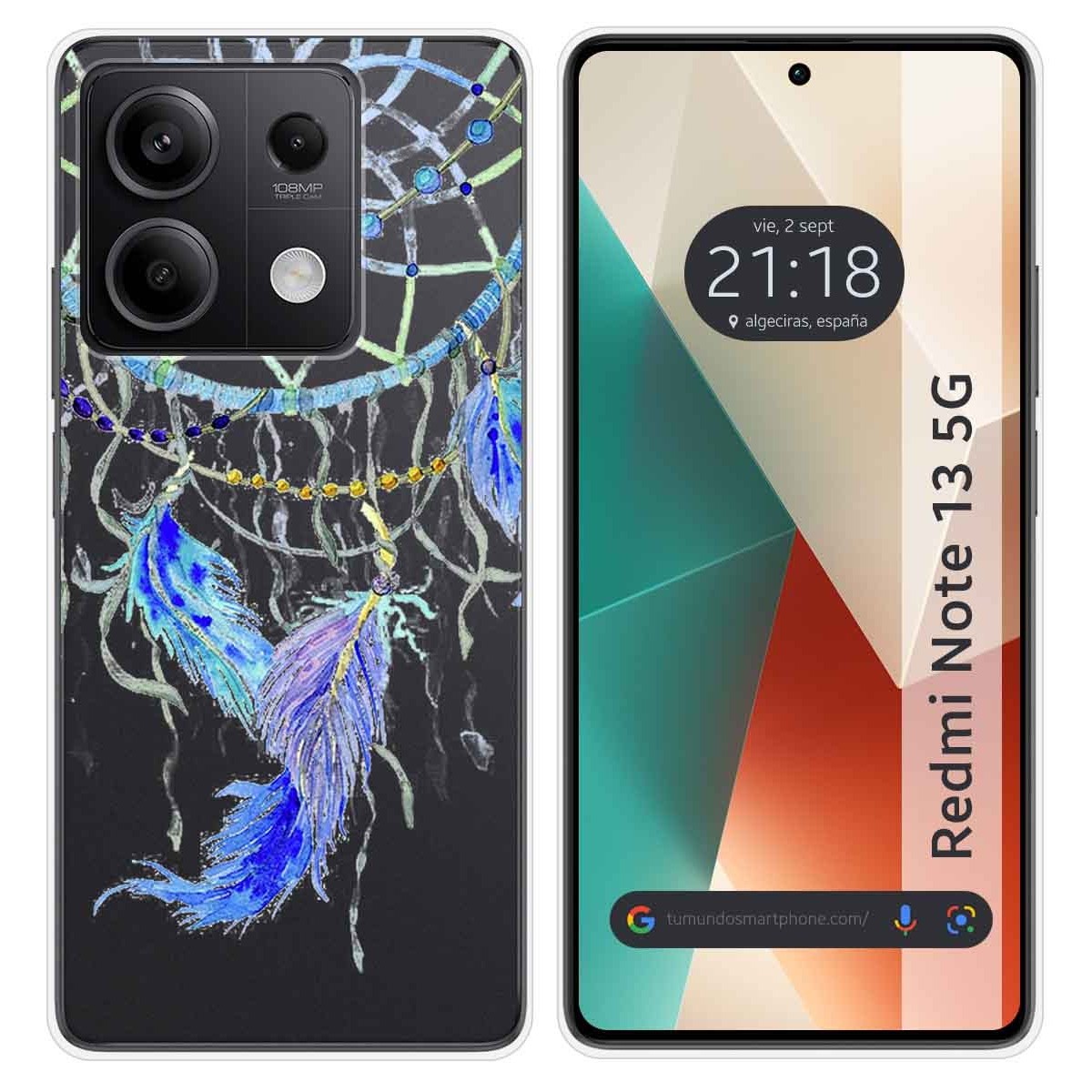 Funda Silicona Transparente para Xiaomi Redmi Note 13 5G diseño Plumas Dibujos
