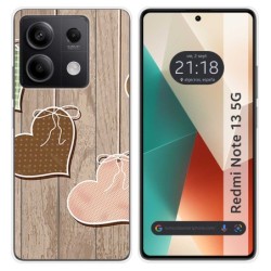 Funda Silicona para Xiaomi Redmi Note 13 5G diseño Corazones Madera Dibujos