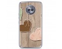 Funda Gel Tpu para Motorola Moto X4 Diseño Corazones Madera Dibujos