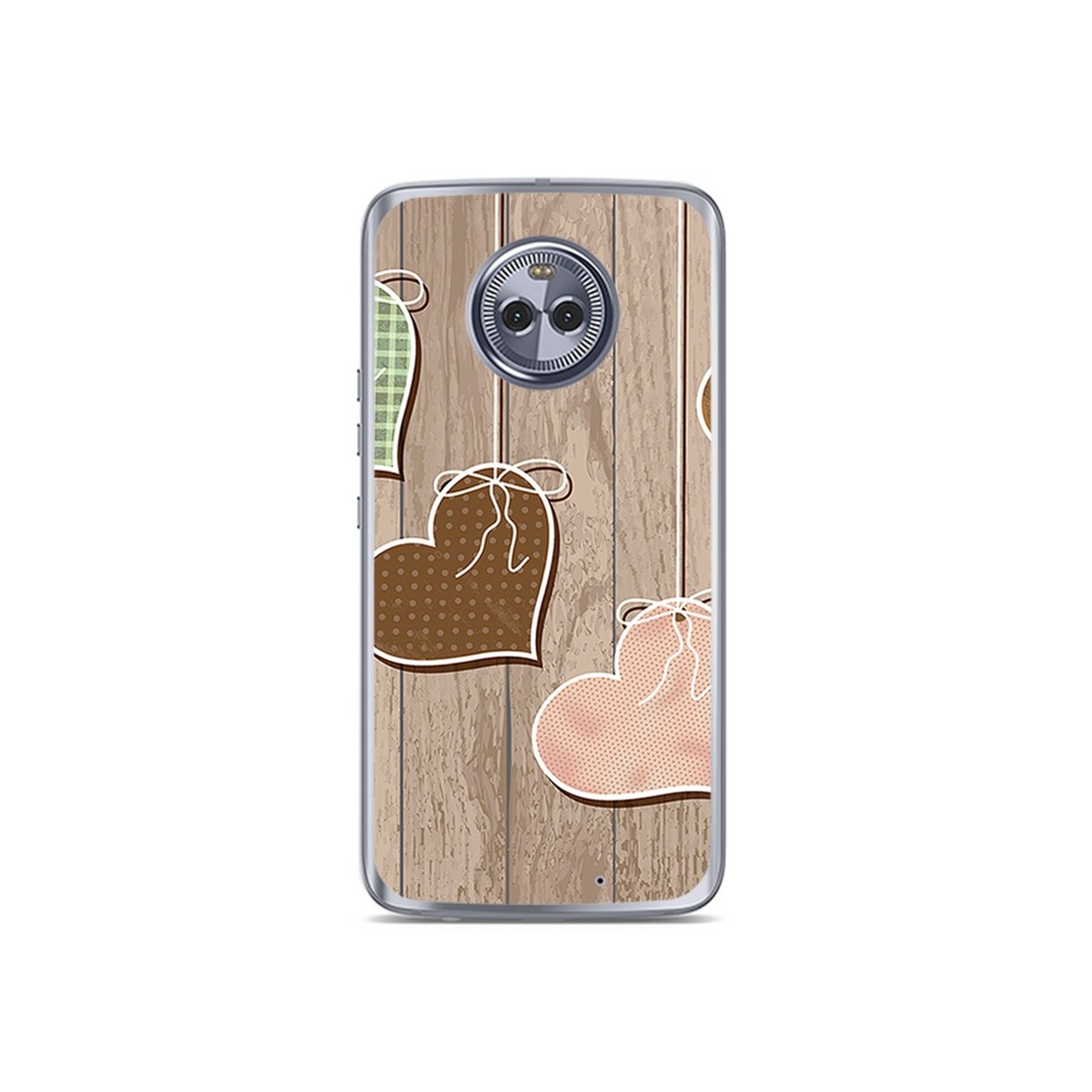 Funda Gel Tpu para Motorola Moto X4 Diseño Corazones Madera Dibujos