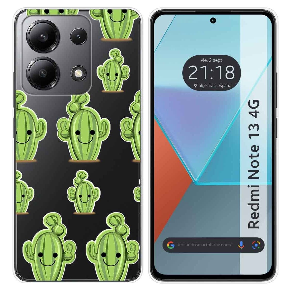 Funda Silicona Transparente para Xiaomi Redmi Note 13 4G diseño Cactus Dibujos