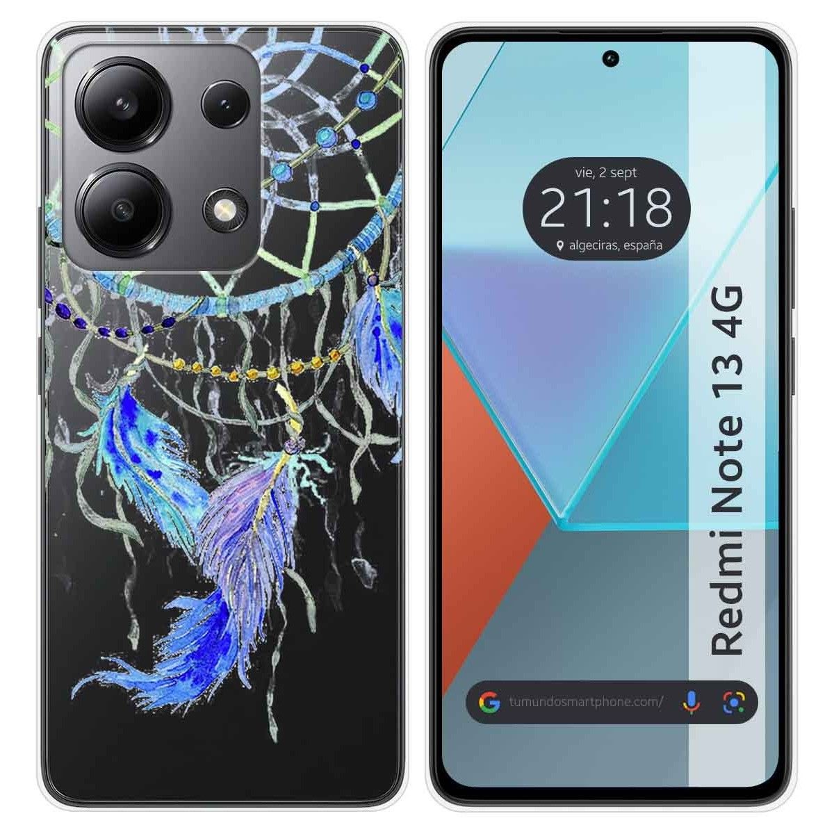 Funda Silicona Transparente para Xiaomi Redmi Note 13 4G diseño Plumas Dibujos