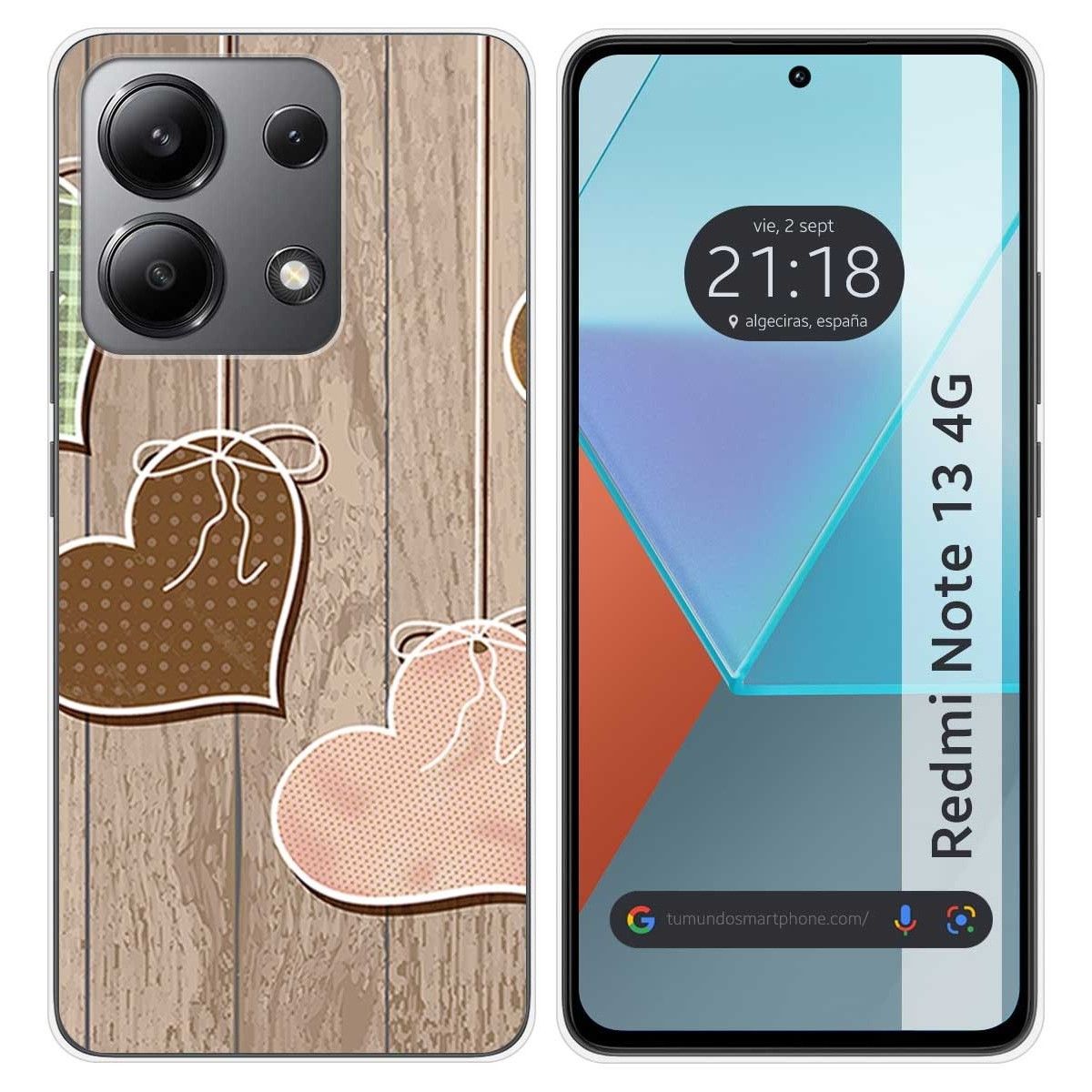 Funda Silicona para Xiaomi Redmi Note 13 4G diseño Corazones Madera Dibujos