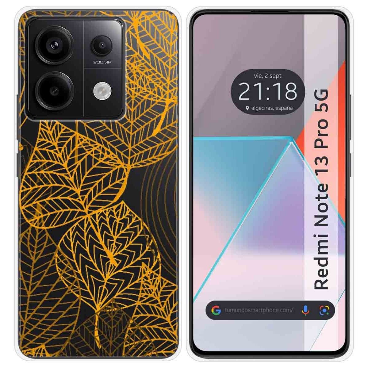 Funda Silicona Transparente para Xiaomi Redmi Note 13 Pro 5G diseño Hojas Dibujos