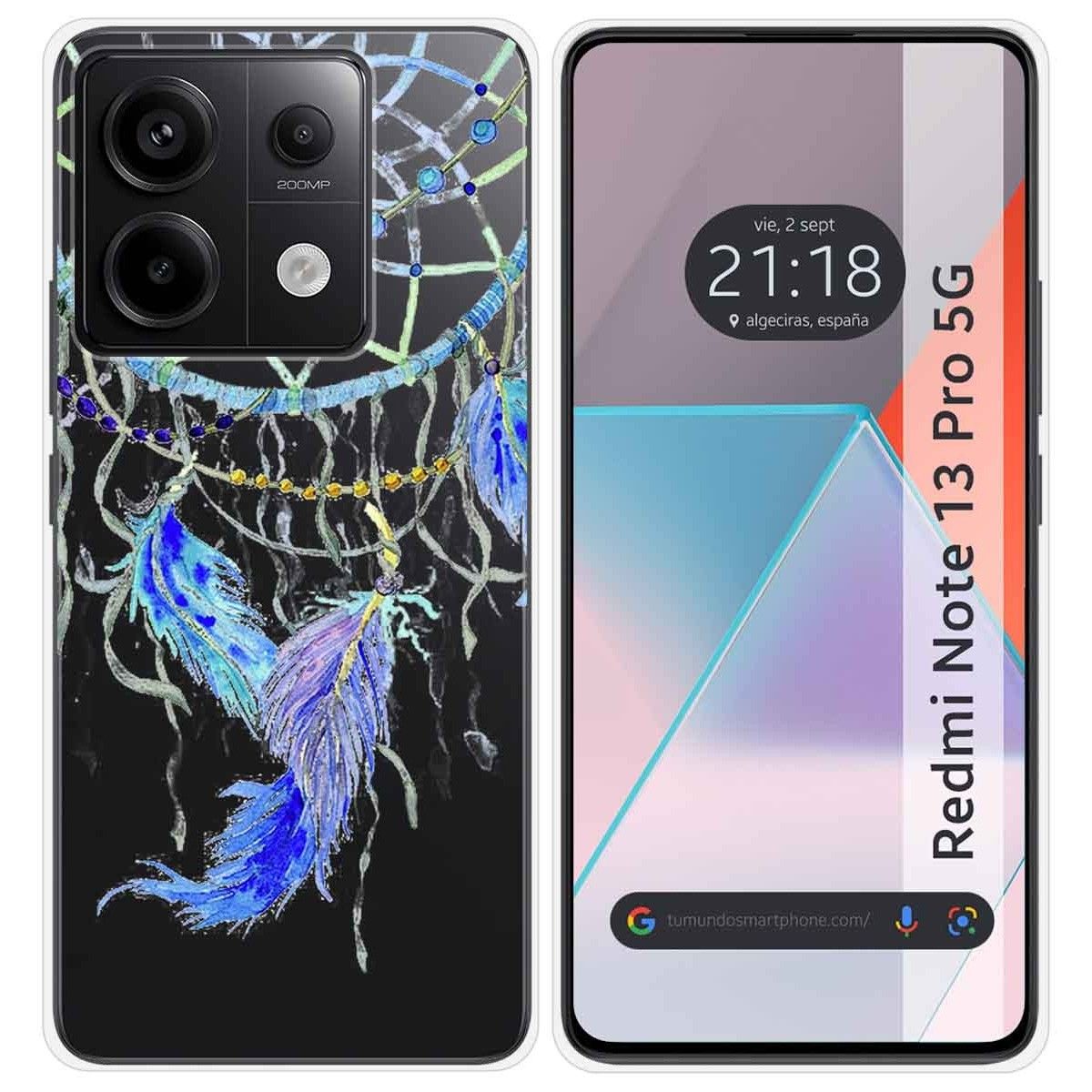 Funda Silicona Transparente para Xiaomi Redmi Note 13 Pro 5G diseño Plumas Dibujos