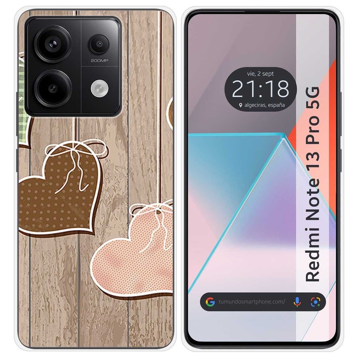 Funda Silicona para Xiaomi Redmi Note 13 Pro 5G diseño Corazones Madera Dibujos