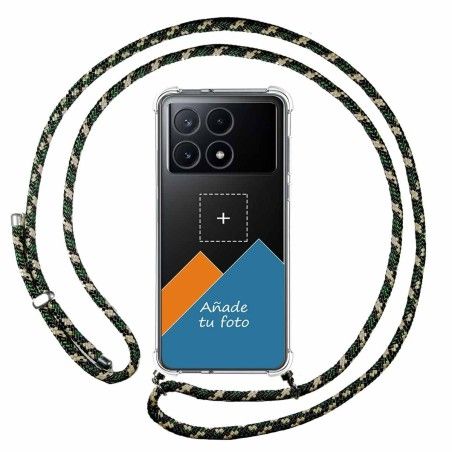 Personaliza tu Funda Colgante Transparente para Xiaomi Poco X6 Pro 5G con Cordon Verde / Dorado Dibujo Personalizada