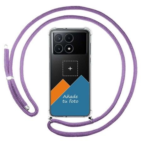 Personaliza tu Funda Colgante Transparente para Xiaomi Poco X6 Pro 5G con Cordon Morado Dibujo Personalizada