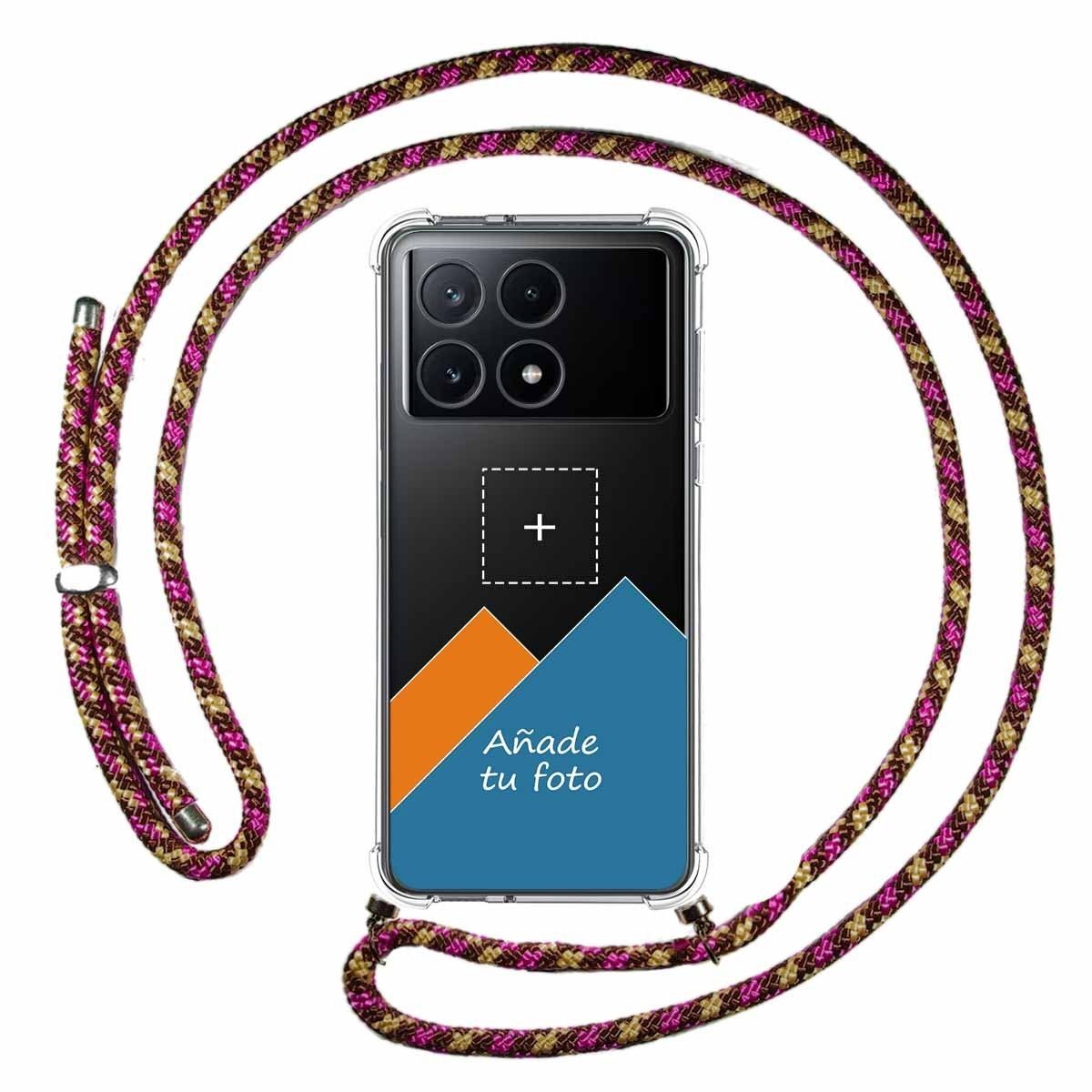 Personaliza tu Funda Colgante Transparente para Xiaomi Poco X6 Pro 5G con Cordon Rosa / Dorado Dibujo Personalizada