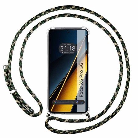 Funda Colgante Transparente para Xiaomi Poco X6 Pro 5G con Cordon Verde / Dorado