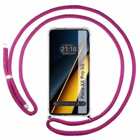 Funda Colgante Transparente para Xiaomi Poco X6 Pro 5G con Cordon Rosa Fucsia