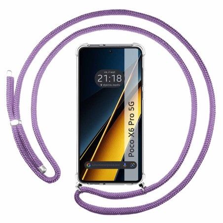 Funda Colgante Transparente para Xiaomi Poco X6 Pro 5G con Cordon Morado