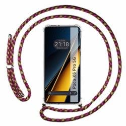 Funda Colgante Transparente para Xiaomi Poco X6 Pro 5G con Cordon Rosa / Dorado