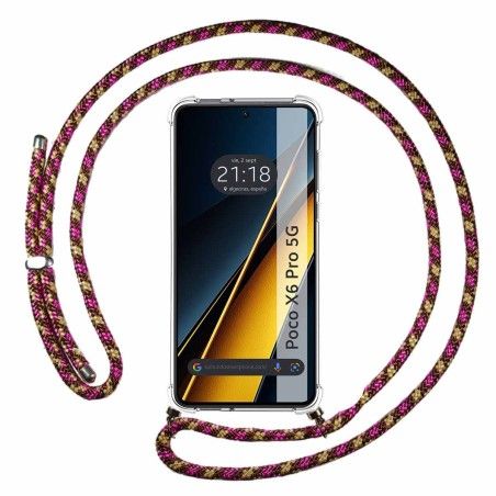 Funda Colgante Transparente para Xiaomi Poco X6 Pro 5G con Cordon Rosa / Dorado