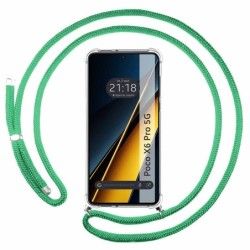 Funda Colgante Transparente para Xiaomi Poco X6 Pro 5G con Cordon Verde Agua