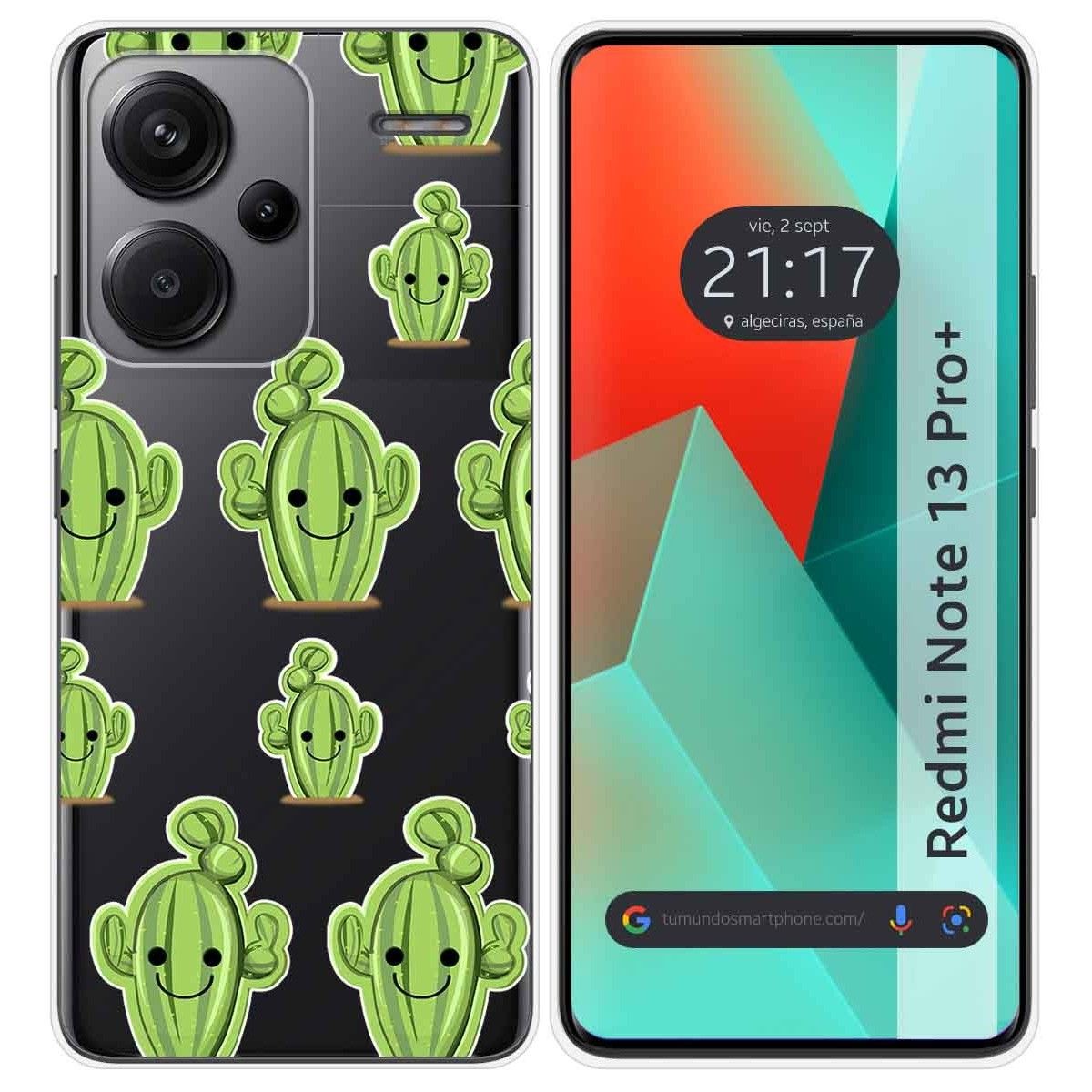 Funda Silicona Transparente para Xiaomi Redmi Note 13 Pro+ Plus 5G diseño Cactus Dibujos